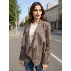 Kut From The Kloth Faux Suede mushroom Open Front Jacket Asymmetrical Front L